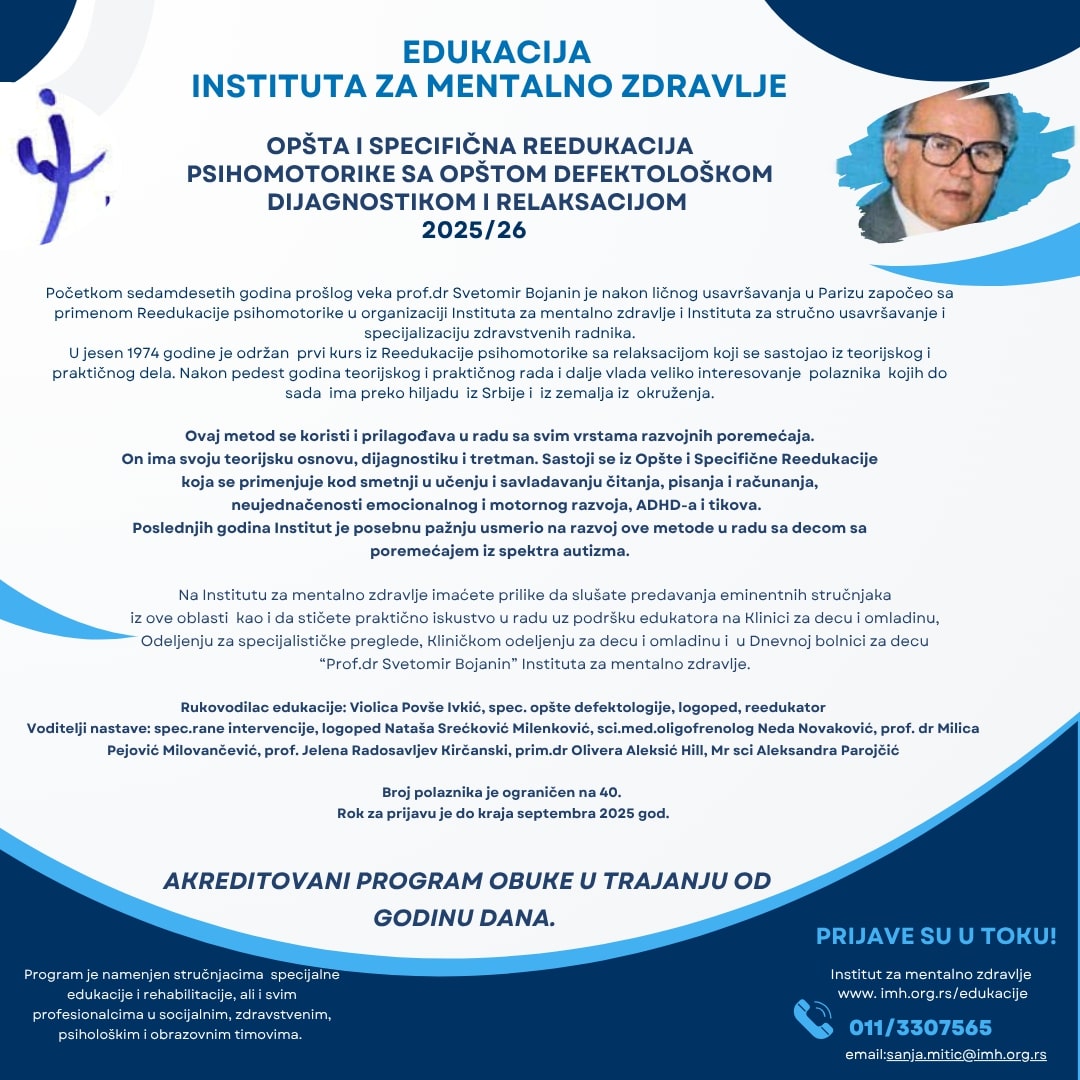 ОПШТА И СПЕЦИФИЧНА РЕЕДУКАЦИЈА ПСИХОМОТОРИКЕ СА ОПШТОМ ДЕФЕКТОЛОШКОМ ДИЈАГНОСТИКОМ И РЕЛАКСАЦИЈОМ